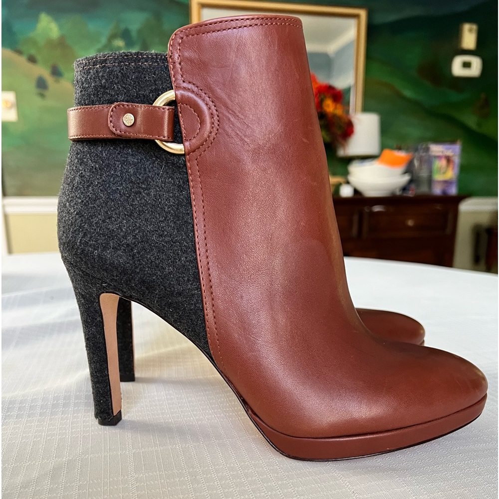 Antonio Melani Chestnut Leather And Wool Heeled Platform Ankle Boots Size 9 NWOT - Picture 5 of 10